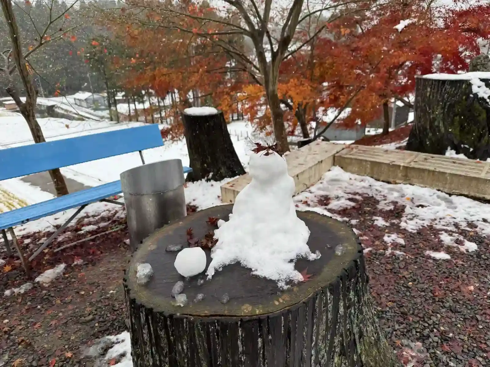 在雪地上堆起來的小雪人